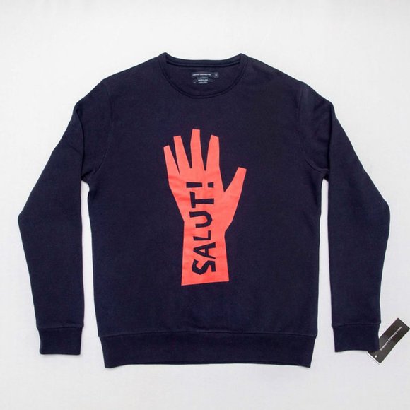 FRENCH CONNECTION Navy Blue Hand Salute Art Sweater